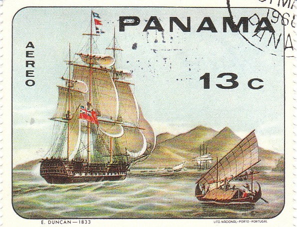 Марка поштова гашена. "E. Duncan - 1833. Lito Nacional Porto - Portugal. Panama"