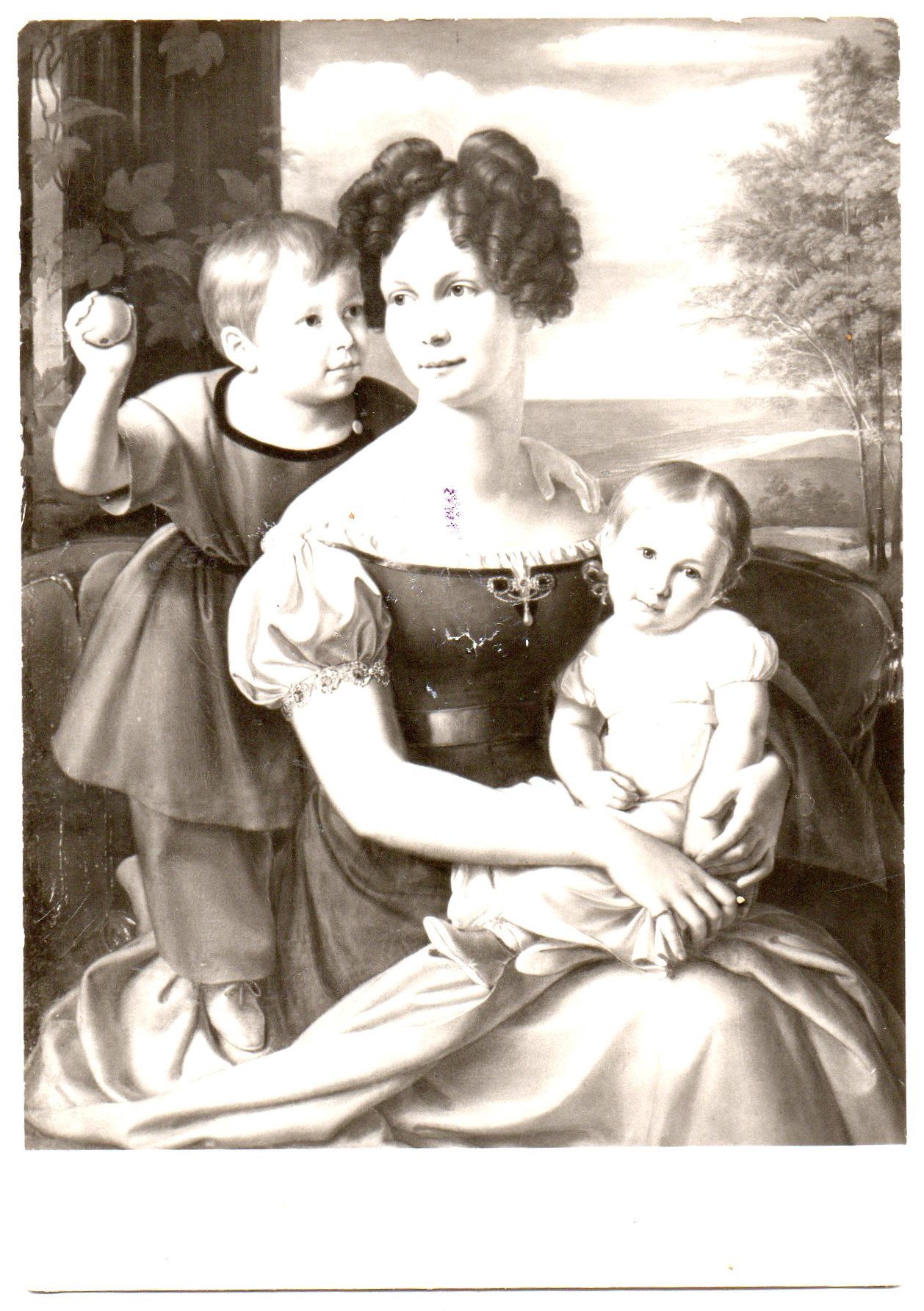 Поштова листівка "Staatliches Museum Schwerin. Wilhelm Schadow (1788-1862). Großherzogin Alexandrine als junge Mutter mit 2 Kindern (1825) / Державний музей Шверіна. Вільгельм Шадов (1788-1862). Велика княгиня Олександрина як молода мати з двома дітьми (1825)"