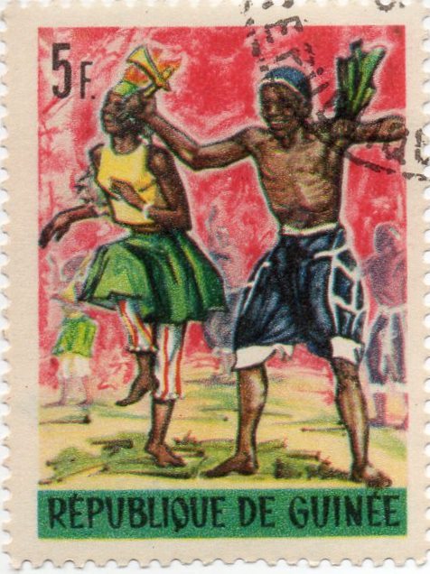 Марка поштова гашена. "Народні танці автохтонного населення Республіки Ґвінея. République de Guinée". 