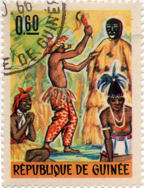 Марка поштова гашена. "Народні танці автохтонного населення Республіки Ґвінея. République de Guinée". 