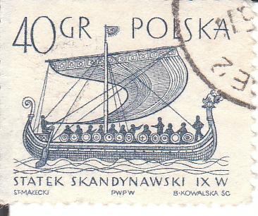  Марка поштова гашена. "Statek skandynawski IX w. Polska"