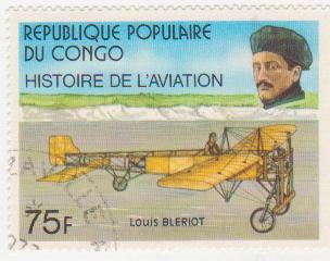 Марка поштова гашена. "Louis Bleriot. Histoire de L'aviation. Republique populaire du Congo"