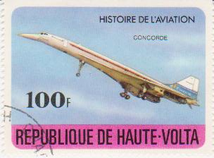 Марка поштова гашена. "Concorde.  Histoire de l'aviation. Republique de Haute Volta"