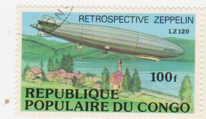 Марка поштова гашена. "Retrospeсtive Zeppelin. LZ 120 "Bodensee". Republique populaire du Congo"