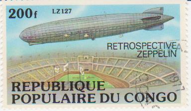 Марка поштова гашена. "Retrospeсtive Zeppelin. LZ 127. Republique populaire du Congo"