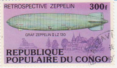 Марка поштова гашена. "Retrospeсtive Zeppelin. "Graf Zeppelin II" LZ 130. Republique populaire du Congo"