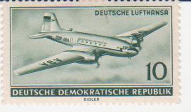 Марка поштова негашена. "Deutsche Lufthansa. Deutsche Demokratische Republik"