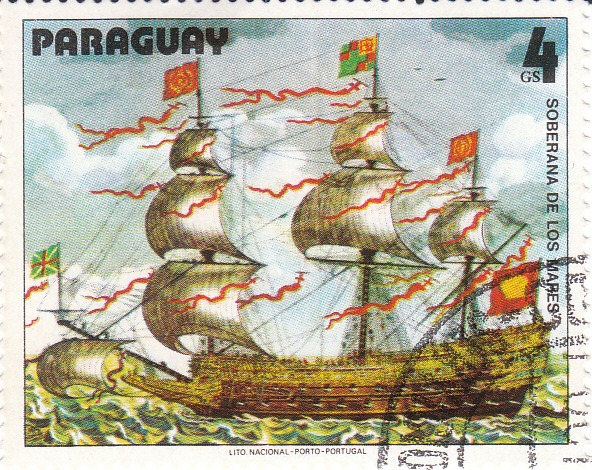 Марка поштова гашена. "Soberana de los mares". Lito Nacional Porto – Portugal. Paraguay"