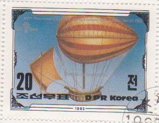 Марка поштова гашена. "Balloon by Guyot / 1784. 200th Anniversary of The First Manned Balloon Flight. Nov 21 st. 1783. DPR Korea"