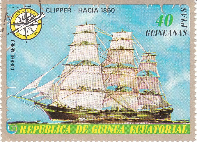  Марка поштова гашена. "Clipper - Hacia 1860". Republika de Guinea Ecuatorial