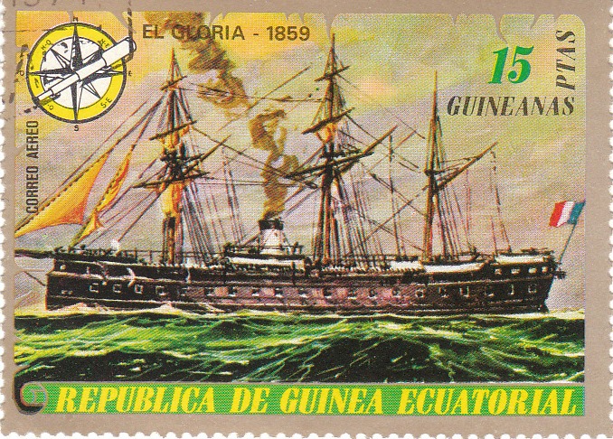 Марка поштова гашена. "El Gloria - 1859". Republika de Guinea Ecuatorial