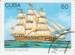 Марка поштова гашена. "San Genaro". Veleros cubanos. Cuba". 1989