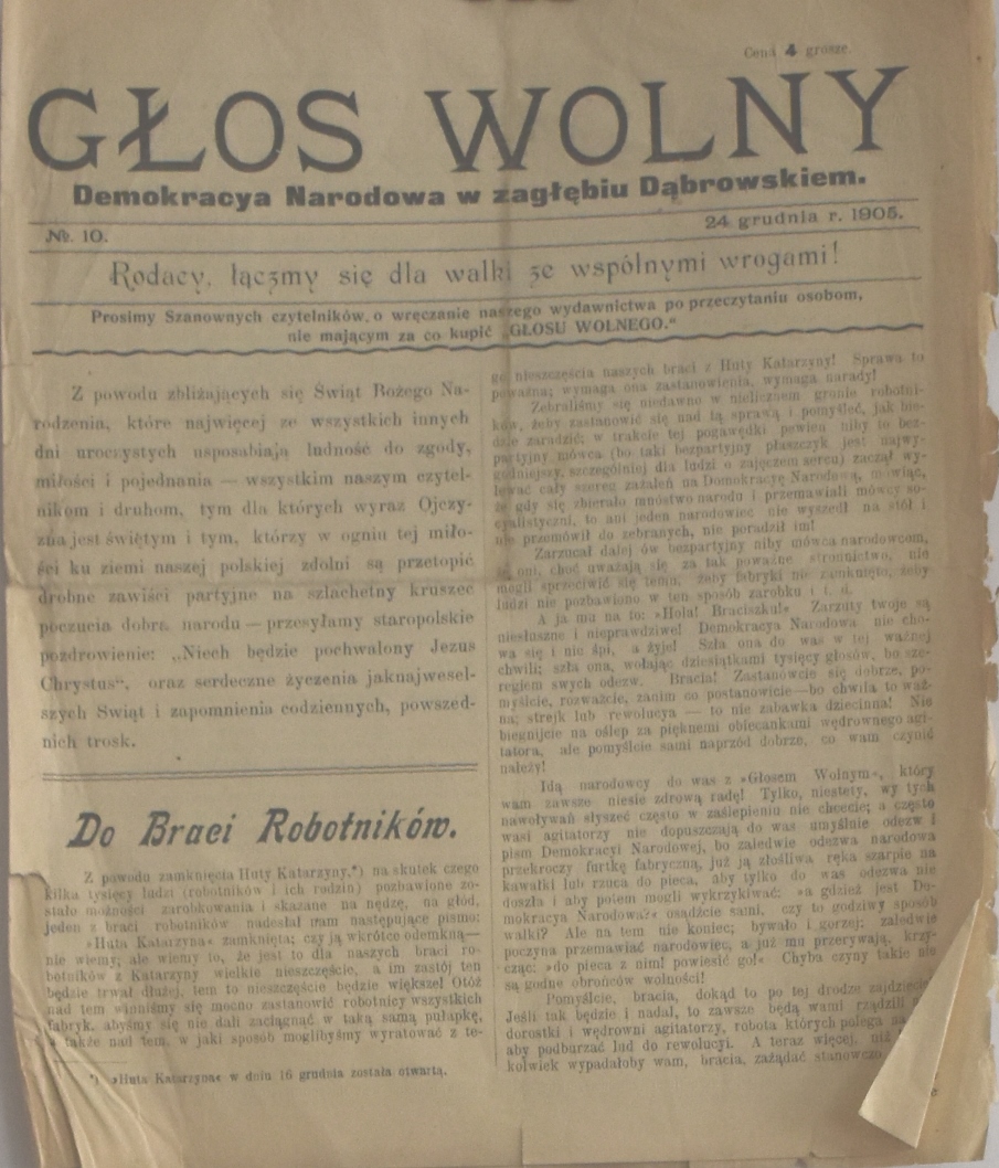 Газета "Głos wolny" №10, 24 грудня 1905 року