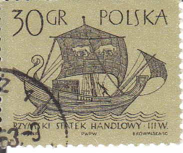  Марка поштова гашена. "Rzymski - statek handlowy - III w. Polska"