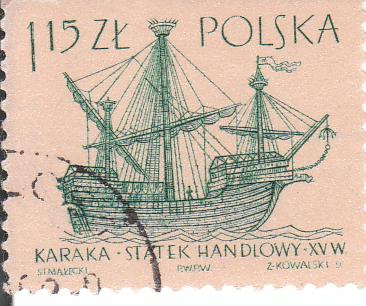 Марка поштова гашена. "Karaka - statek handlowy - XV w. Polska"