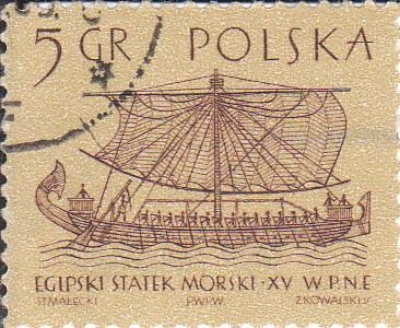 Марка поштова гашена. "Egipski statek morski - XV w. P. N. E. Polska"