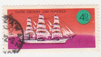  Марка поштова гашена. "Statek szkolny "Dar Pomorza". Polska"