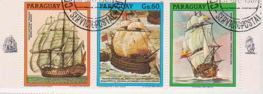 Частина блоку марок поштових гашених. "Lito Nacional Porto – Portugal. Paraguay"