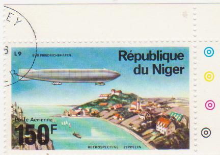  Марка поштова гашена. "Retrospeсtive Zeppelin". L 9 "Sur Friedrichshafen". Republique du Niger"