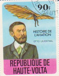 Марка поштова гашена. "Otto Lilienthal. Histoire de l'aviation.  Republique de Haute Volta" 