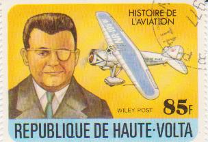 Марка поштова гашена " Wiley Post . Historie de l'eviation. Republique de Haute Volta"