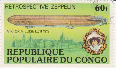 Марка поштова гашена. "Retrospeсtive Zeppelin. "Viktoria Luise" LZ 11. 1913. Republique populaire du Congo"