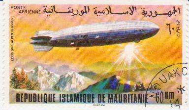 Марка поштова гашена. "LZ 130. Sur Alpes Suisses. Republique Islamique de Mauritanie"