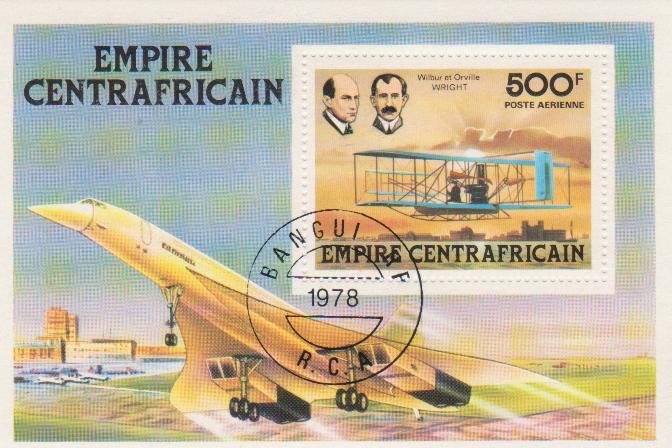  Марка-блок поштова гашена. "Wilbur et Orville Wright. Empire Centrafricaine"