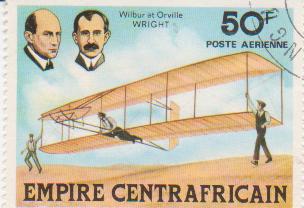 Марка поштова гашена. "Wilbur et Orville Wright. Empire Centrafricaine"