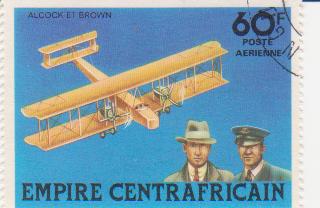 Марка поштова гашена. "Alcock et Brown. Empire Centrafricaine"