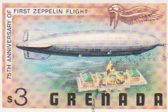 Марка поштова гашена. "LZ-127. 75th anniversary of first Zeppelin flight. Grenada"