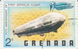 Марка поштова гашена. "LZ-7 "Deutschland". 75th anniversary of first Zeppelin flight. Grenada"