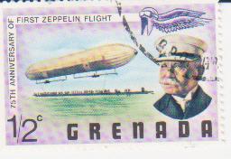Марка поштова гашена. "Граф Цеппелін. 75th anniversary of first Zeppelin flight. Grenada"