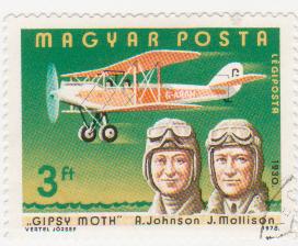 Марка поштова гашена. "Gipsy Moth". A. Johnson, J. Mollison. 1930"