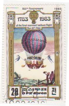  Марка поштова гашена. "200th Anniversary of The First Manned Balloon Flight. Nov 21 st. 1783. DPR Korea"