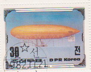 Марка поштова гашена. "Parseval PL VII/1912. 200th Anniversary of The First Manned Balloon Flight. Nov 21 st. 1783. DPR Korea"