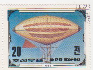 Марка поштова гашена. "Tissandier Brothers' airship / 1883. 200th Anniversary of The First Manned Balloon Flight. Nov 21 st. 1783. DPR Korea"