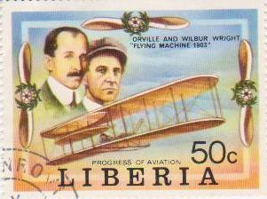 Марка поштова гашена. "Orville and Wilbur Wright "Flying Machine 1903". Progress of Aviation. Liberia"