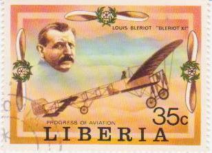 Марка поштова гашена. "Louis Bleriot "Bleriot XI". Progress of Aviation. Liberia"