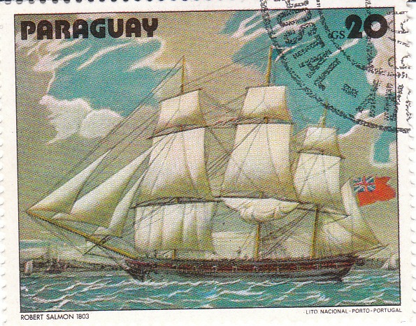  Марка поштова гашена. "Robert Salmon. 1803. Lito Nacional Porto – Portugal. Paraguay". 1979