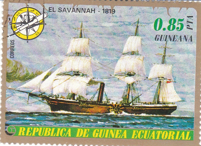 Марка поштова гашена. "El Savannah - 1819". Republika de Guinea Ecuatorial